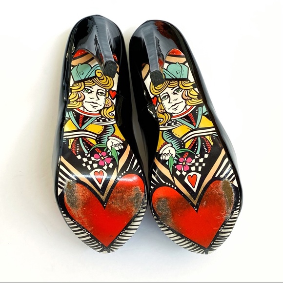 Taylor says black patent leather red sparkly heart pointed toe platform heels - Picture 8 of 11